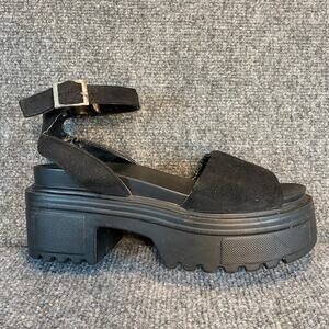 Black Faux Suede Platform Sandals Chunky Goth Grunge Womens 7.5